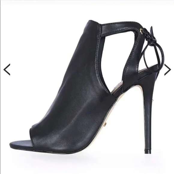 Topshop Black Leather Randy Heels Ankle Ties  US 6.5 - UK 4 - EU 37 - Picture 5 of 7
